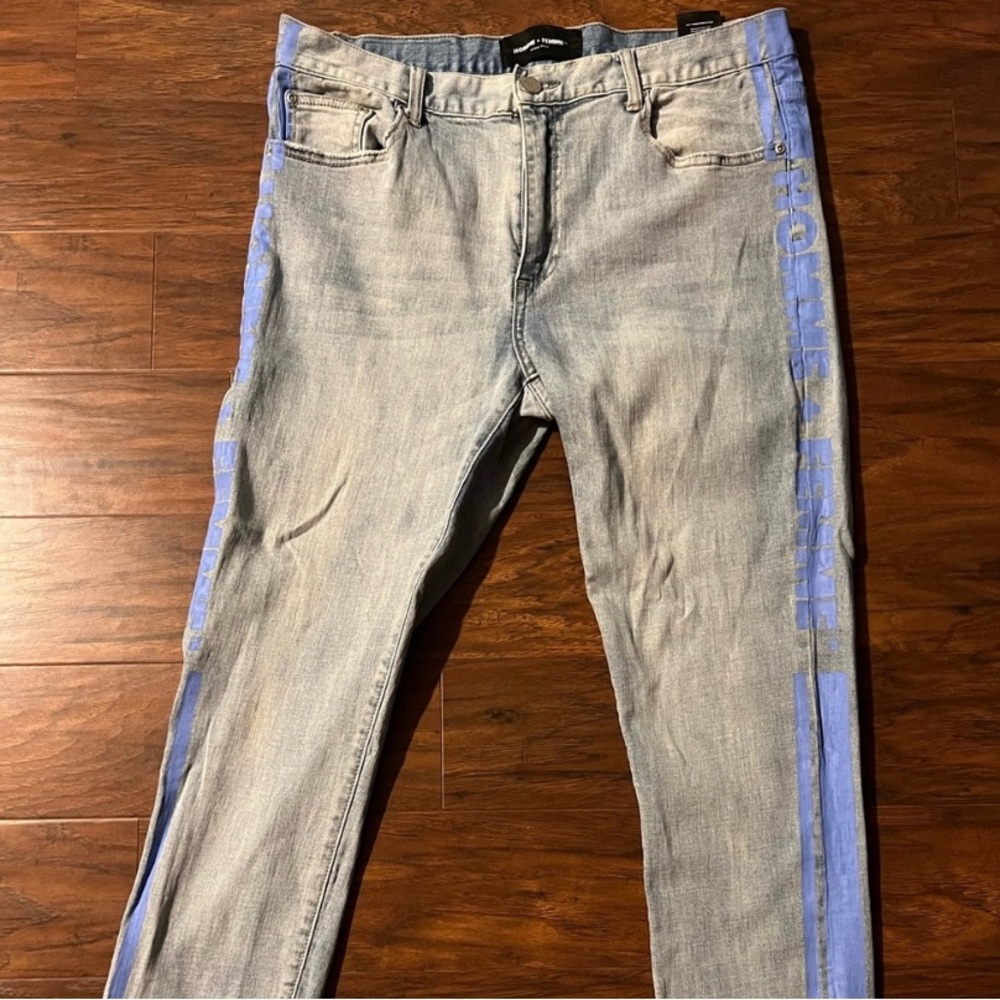 Homme + Femme Jeans STRIPED DENIM BLUE W/ BABY BLUE - Size 38